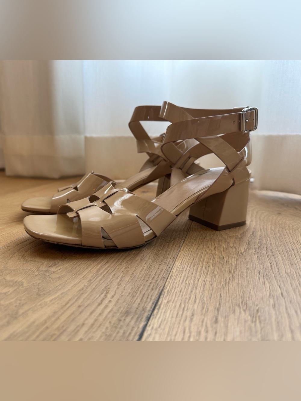 M. Gemi Women's Patent Nude Block Heel Sandals size 40